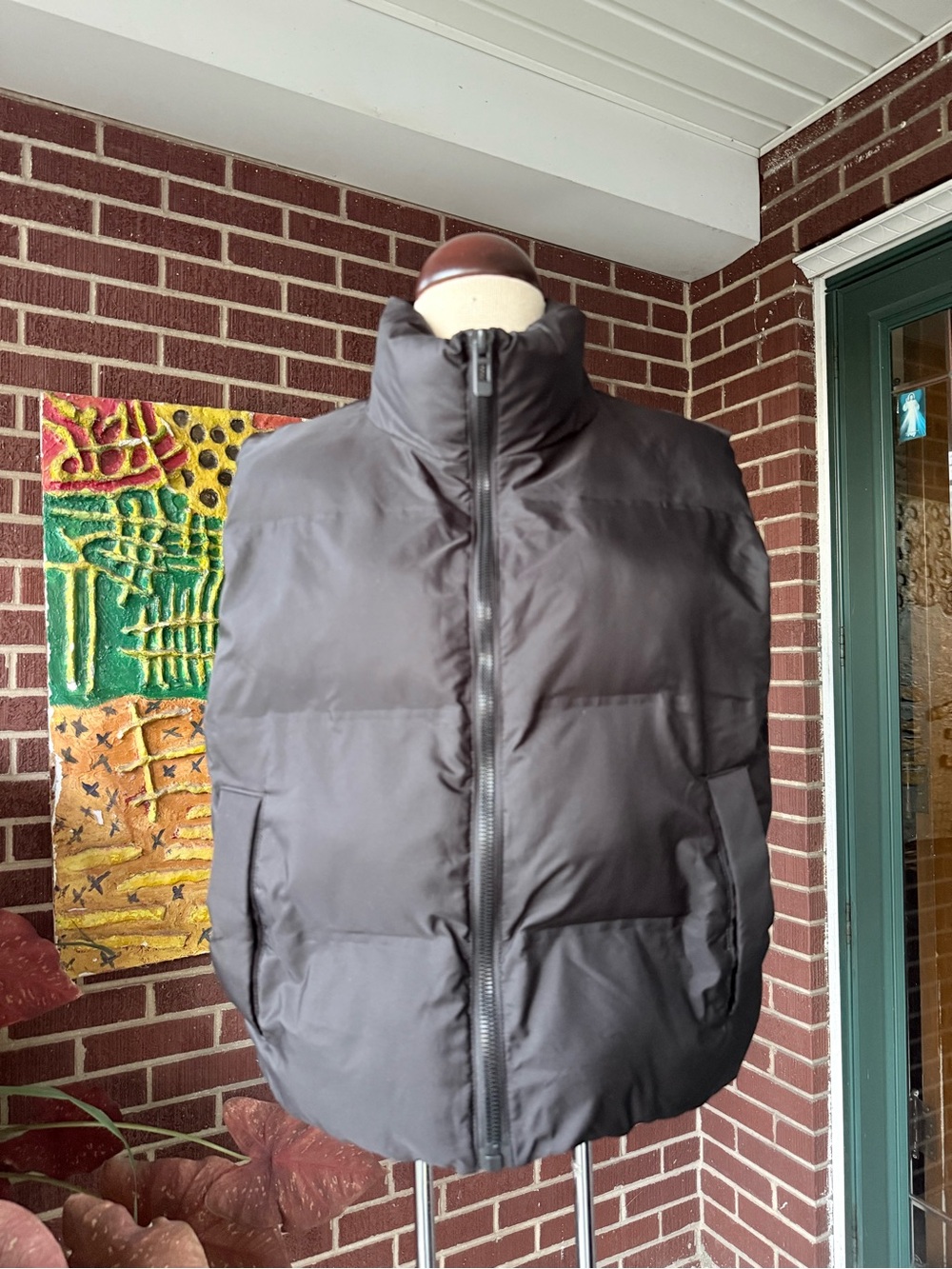 Zara Black Puffer Vest with High Collar